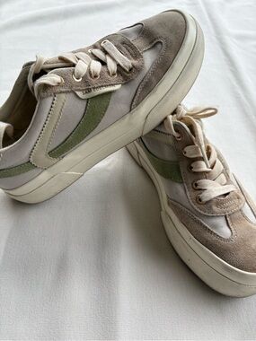 Sam Edelman Women’s Suede & Canvas Low-Top Sneakers in Beige and Olive Green
